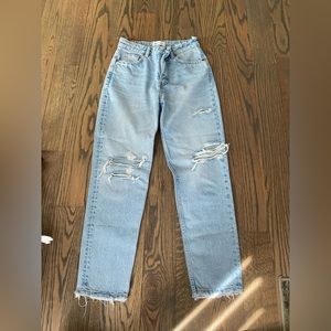 Zara ripped hi rise blue jeans